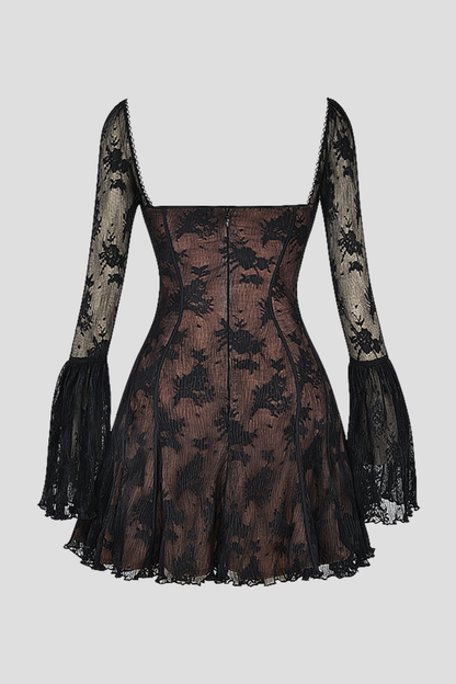 Piarra Lace Flared Mini Dress - Black