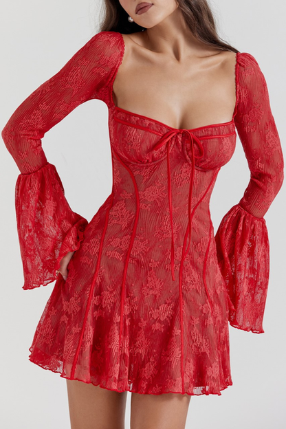 Piarra Lace Flared Mini Dress - Red