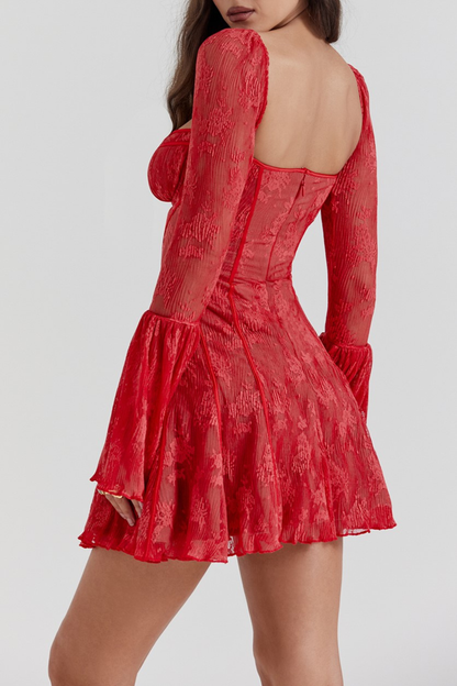 Piarra Lace Flared Mini Dress - Red