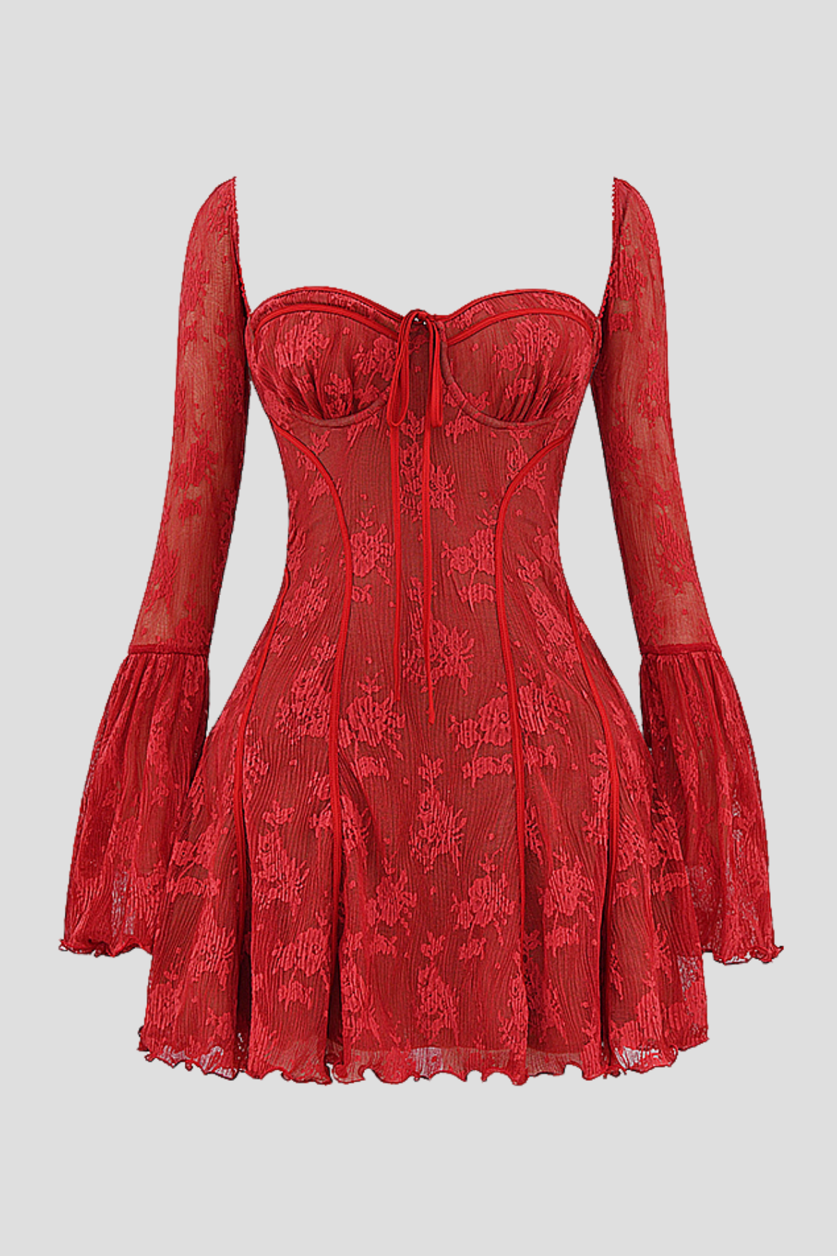 Piarra Lace Flared Mini Dress - Red