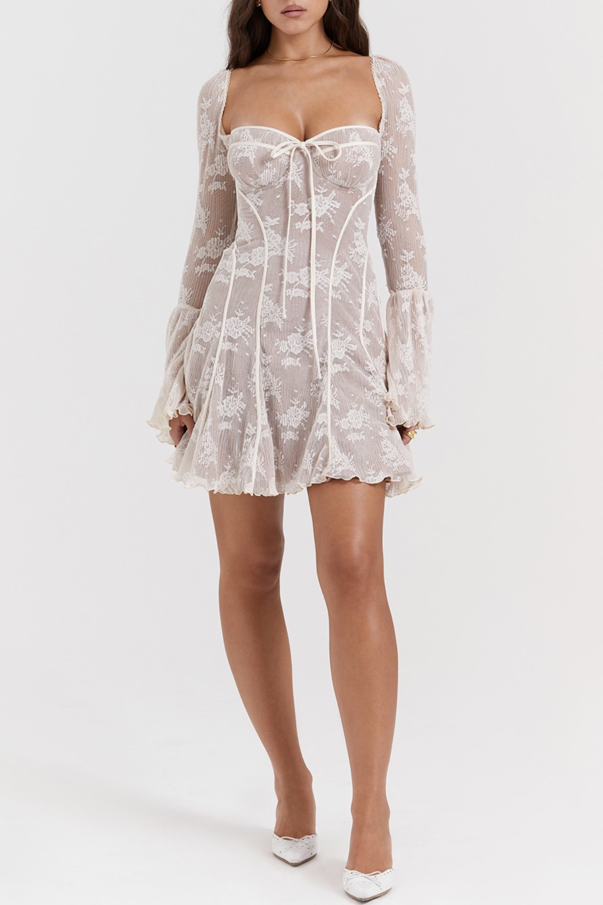 Piarra Lace Flared Mini Dress - White
