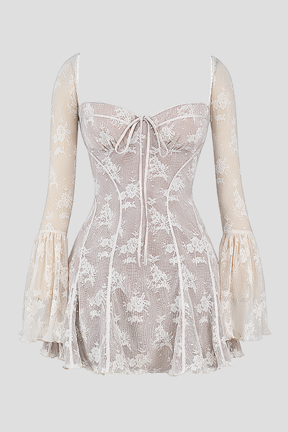 Piarra Lace Flared Mini Dress - White
