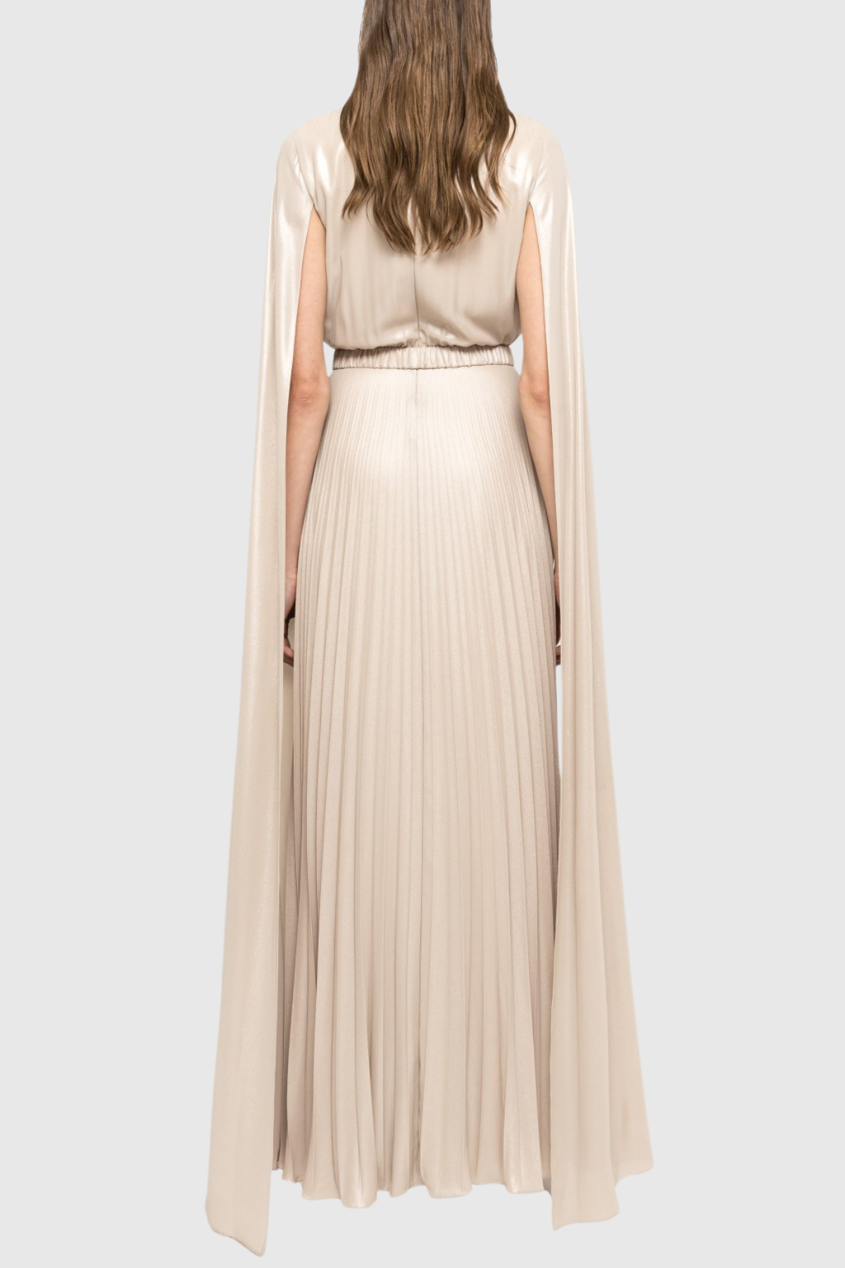 Piera Cape Sleeve Pleated Maxi Dress