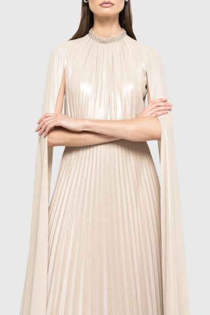 Piera Cape Sleeve Pleated Maxi Dress