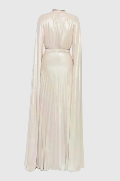 Piera Cape Sleeve Pleated Maxi Dress