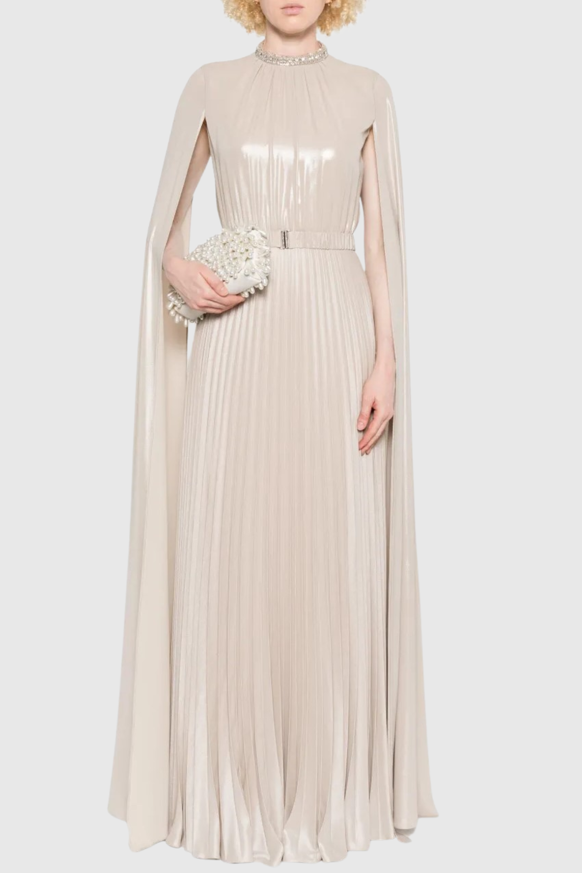 Piera Cape Sleeve Pleated Maxi Dress