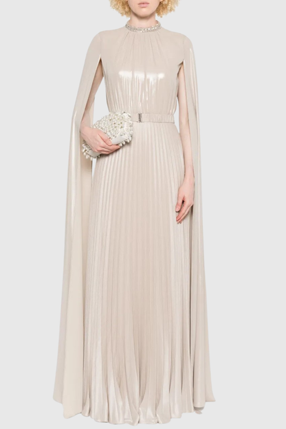 Piera Cape Sleeve Pleated Maxi Dress
