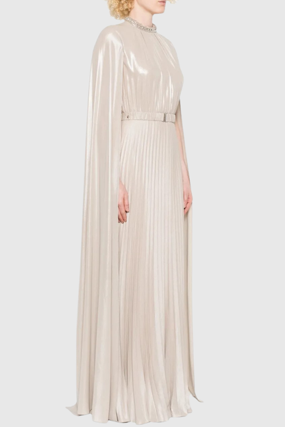 Piera Cape Sleeve Pleated Maxi Dress
