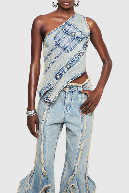 Pilaro One Shoulder Denim Top