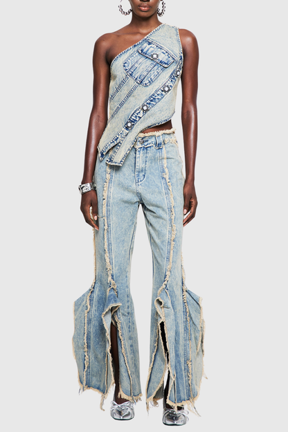Pilaro One Shoulder Denim Top