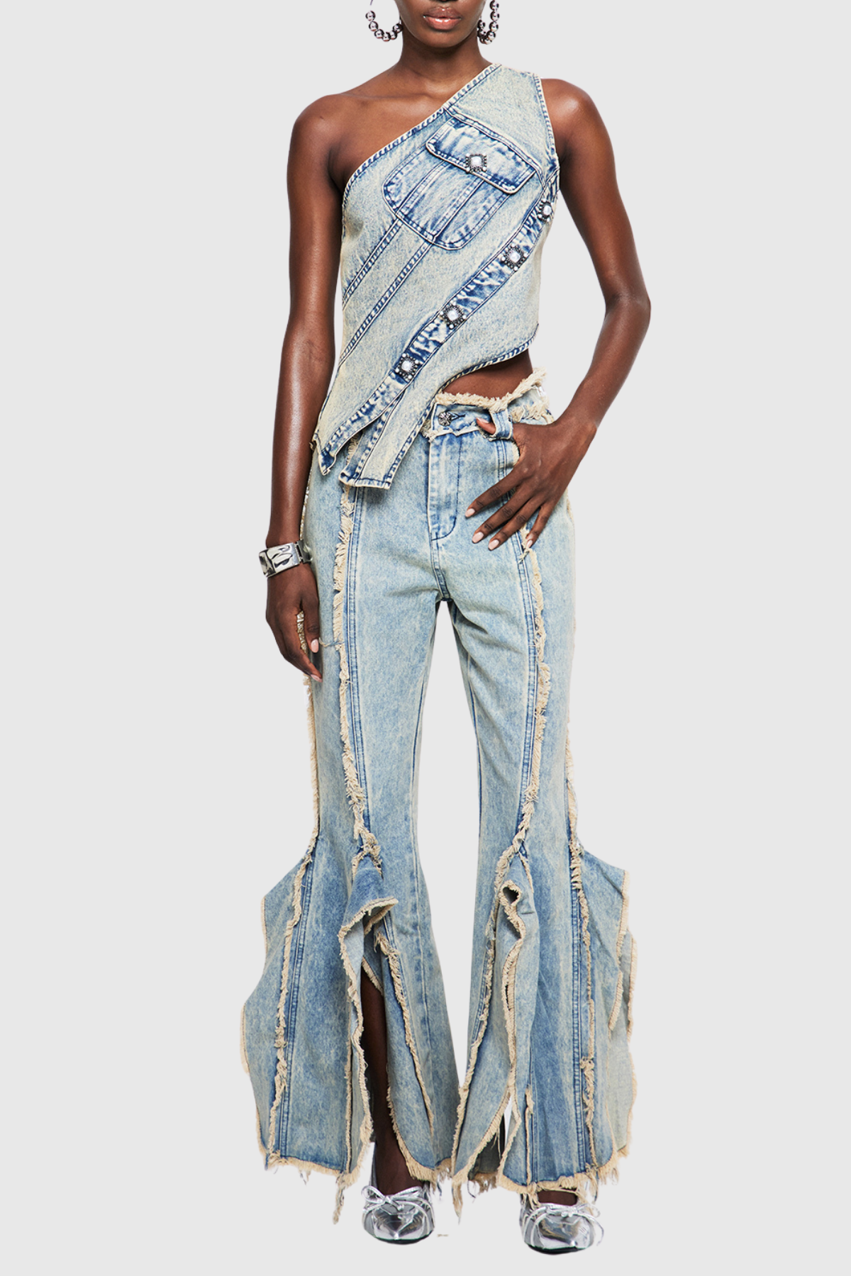 Pilaro One Shoulder Denim Top