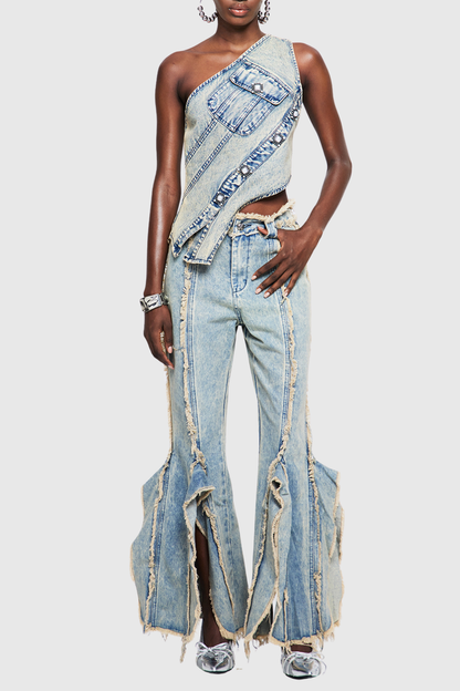 Pilaro One Shoulder Denim Top
