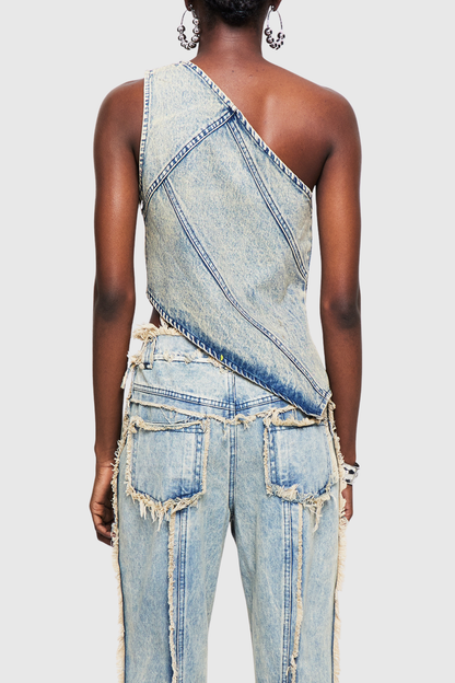 Pilaro One Shoulder Denim Top