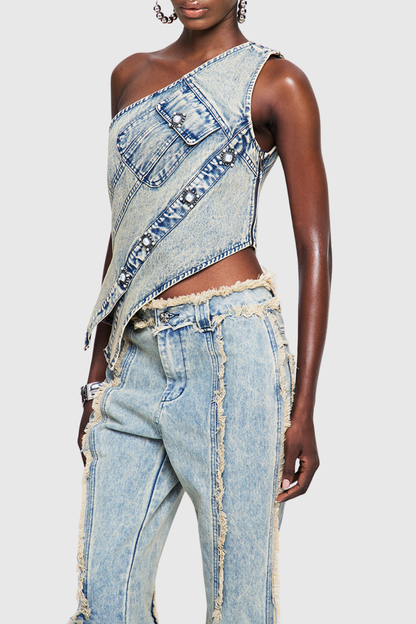 Pilaro One Shoulder Denim Top