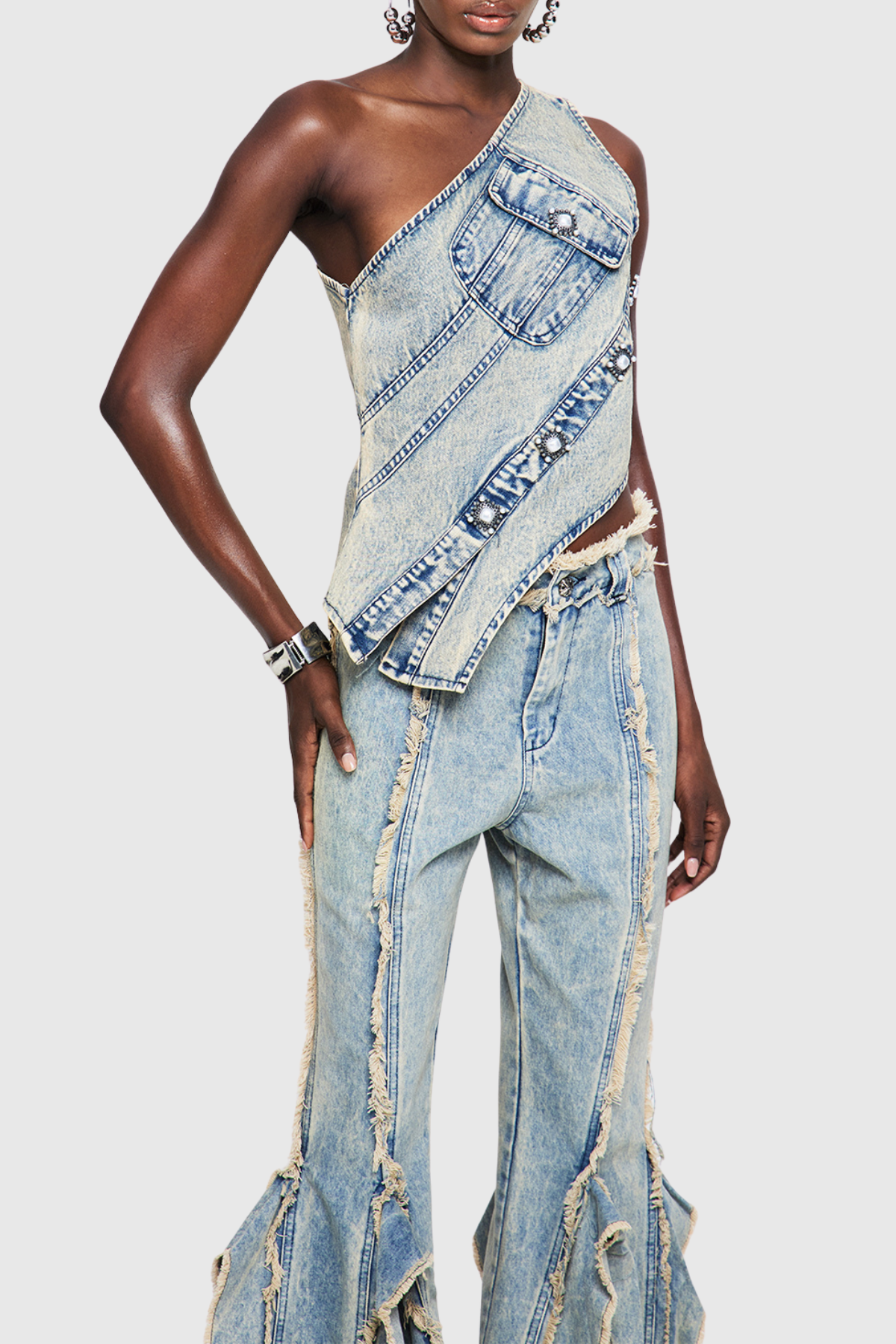 Pilaro One Shoulder Denim Top
