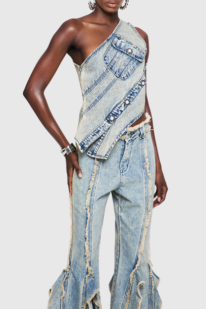 Pilaro One Shoulder Denim Top