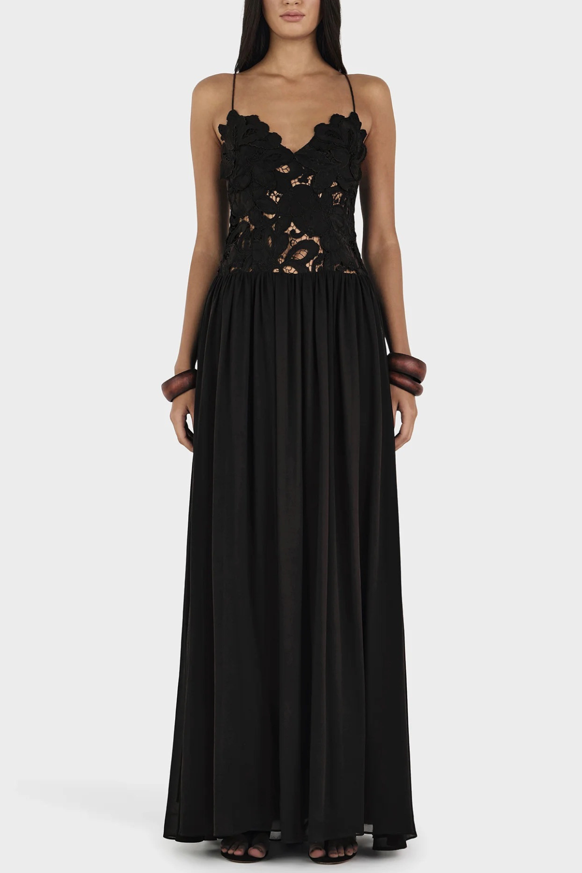 Plumia Floral Lace Maxi Dress - Black