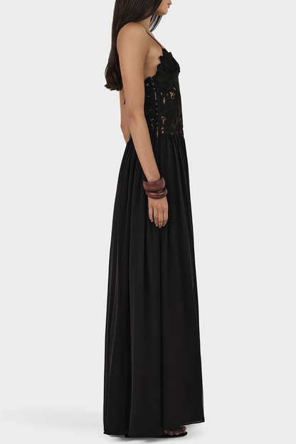 Plumia Floral Lace Maxi Dress - Black