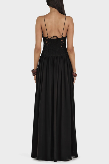 Plumia Floral Lace Maxi Dress - Black