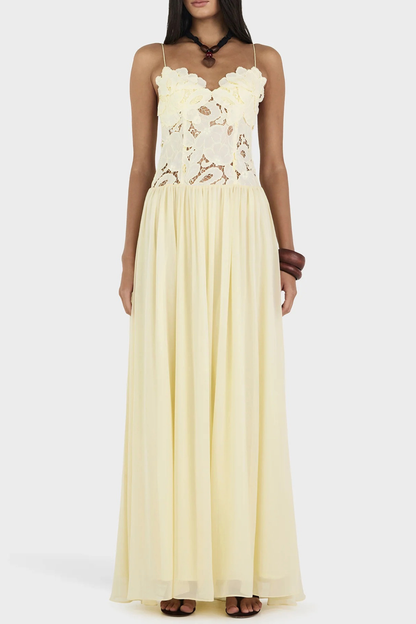 Plumia Floral Lace Maxi Dress - Yellow