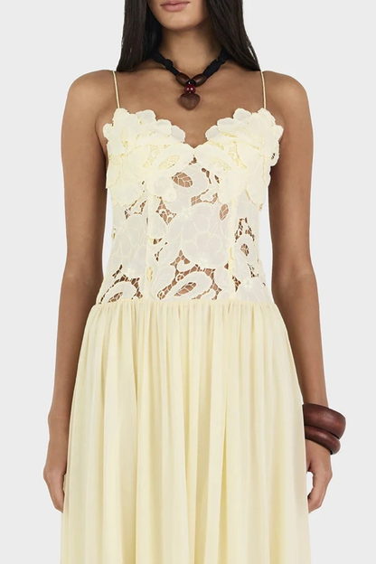 Plumia Floral Lace Maxi Dress - Yellow