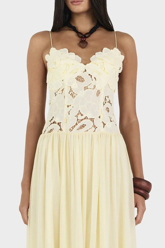 Plumia Floral Lace Maxi Dress - Yellow