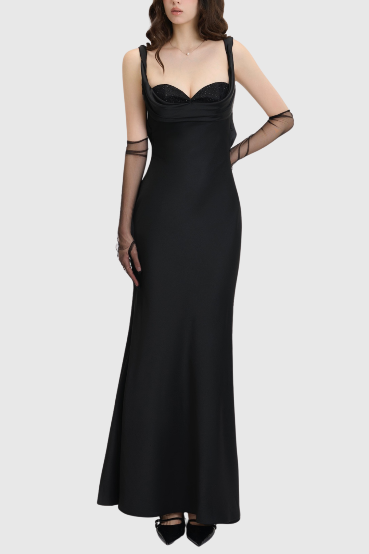 Porao Satin Draped Maxi Dress - Black