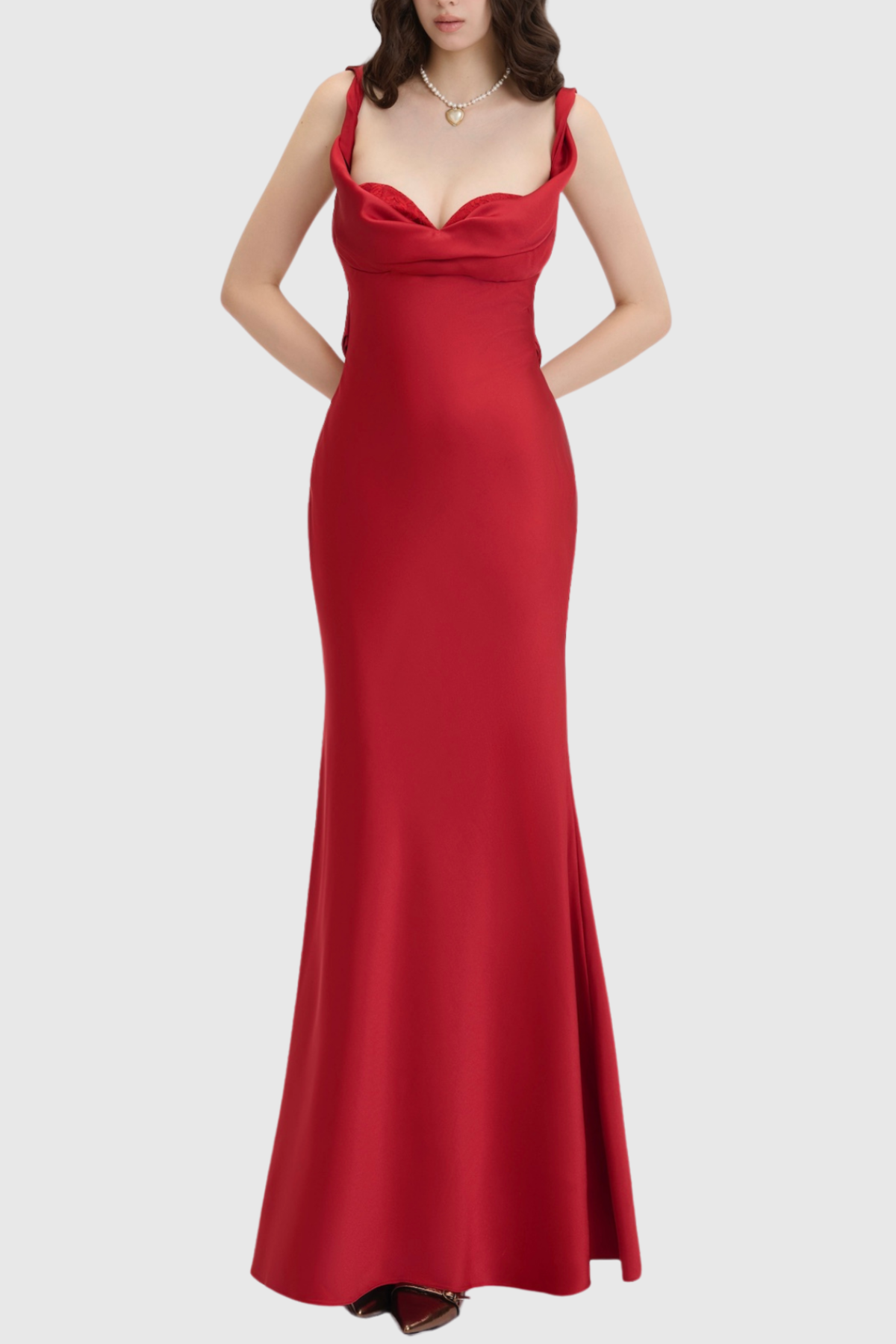 Porao Satin Draped Maxi Dress - Red