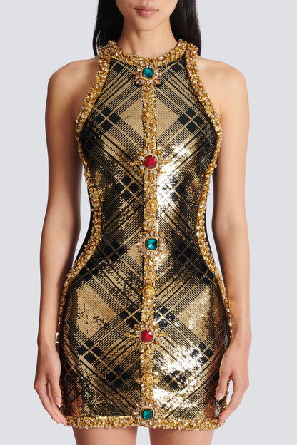 Posya Sleeveless Crystal Embelliahed Mini Dress