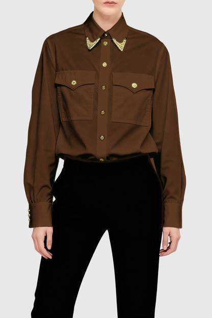 Potya Metal Embellished Shirt - Brown