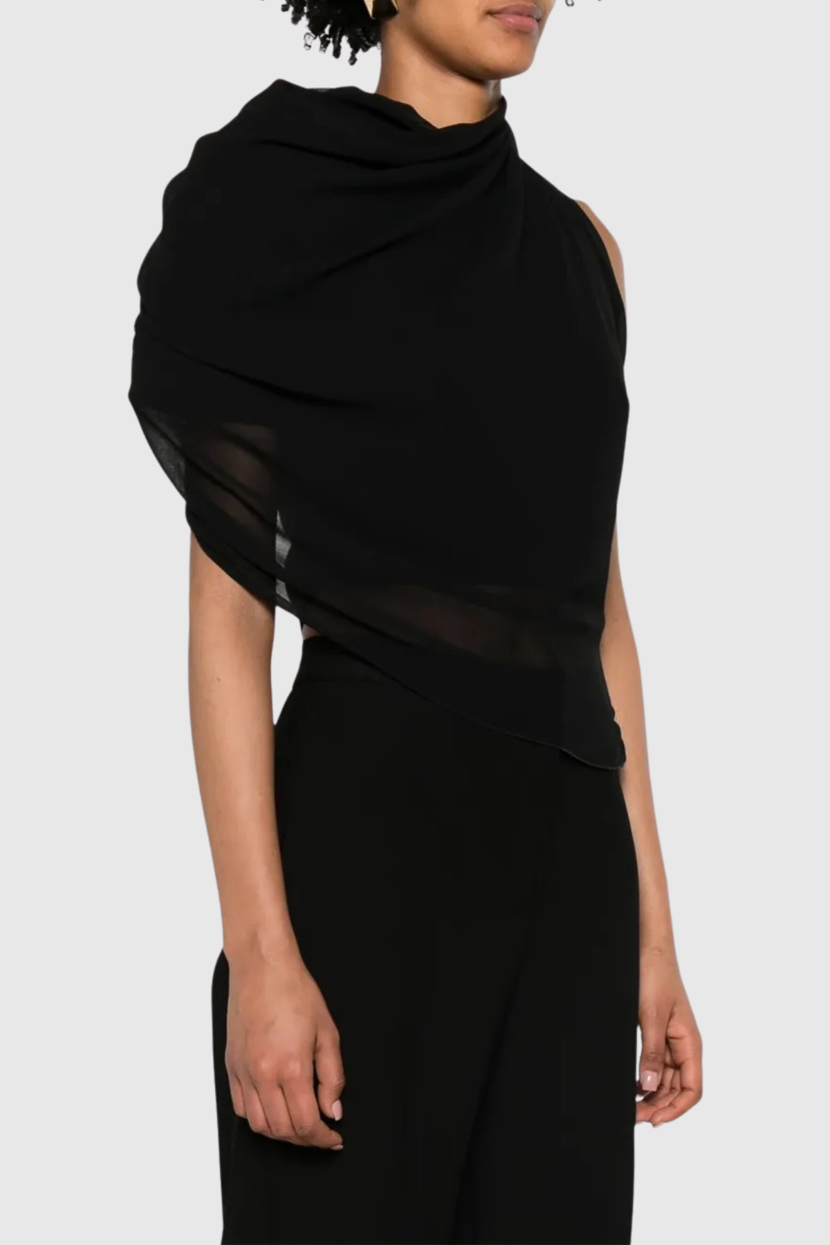Priscilla Asymmetric Mesh Top - Black