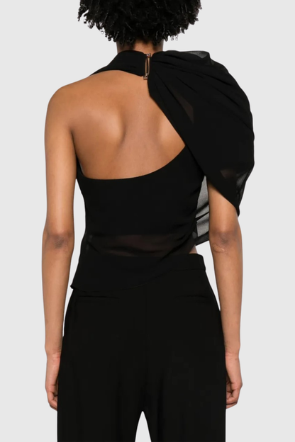 Priscilla Asymmetric Mesh Top - Black