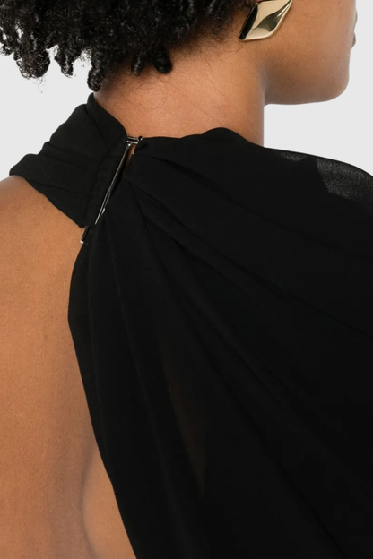 Priscilla Asymmetric Mesh Top - Black