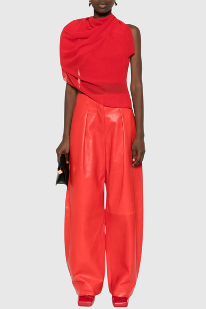 Priscilla Asymmetric Mesh Top - Red