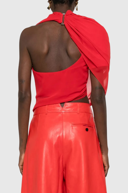 Priscilla Asymmetric Mesh Top - Red
