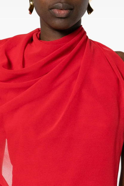 Priscilla Asymmetric Mesh Top - Red
