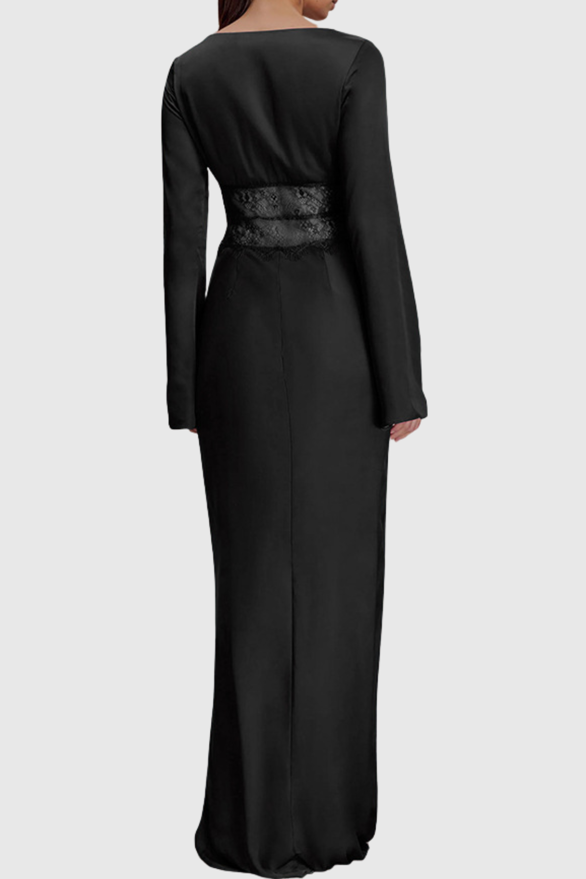 Priyal Lace Satin Maxi Dress - Black