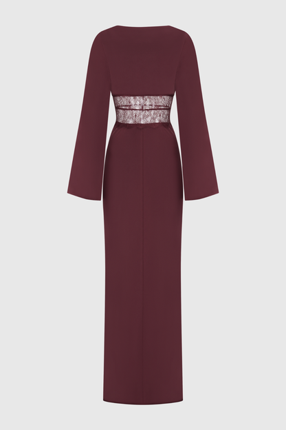 Priyal Lace Satin Maxi Dress - Wine