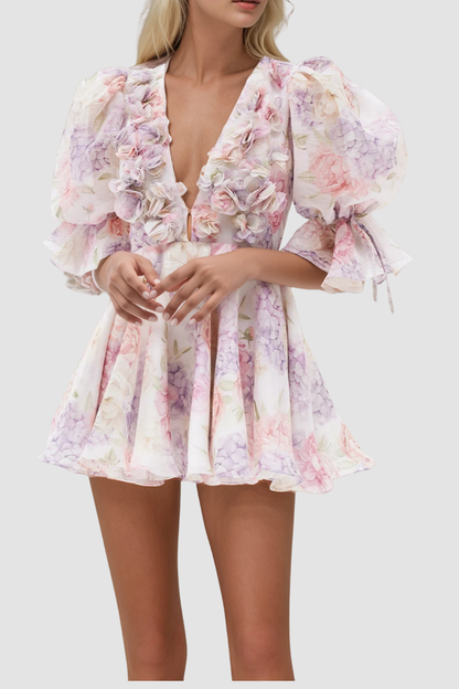 Protea Floral Puff Mini Dress