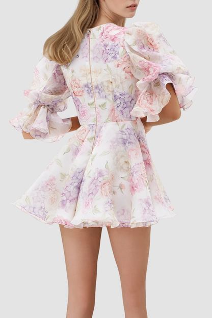 Protea Floral Puff Mini Dress