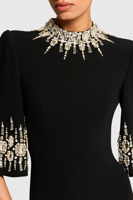Pulosa Crystal Embellished Maxi Dress - Black
