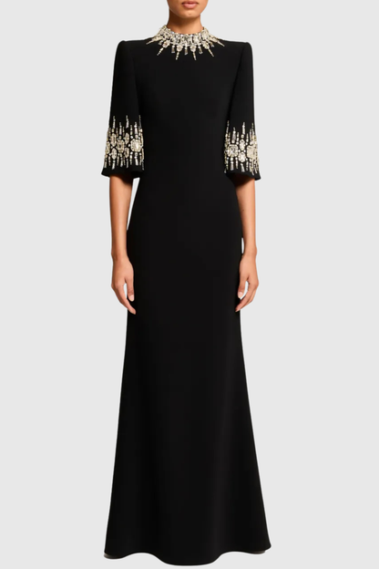 Pulosa Crystal Embellished Maxi Dress - Black