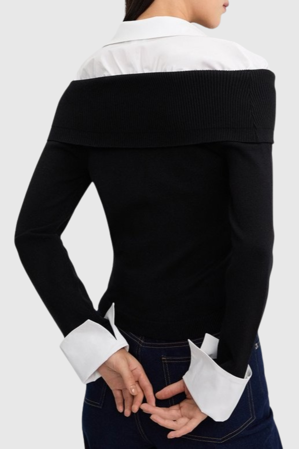 Quentia Off Shoulder Knit Shirt - Black