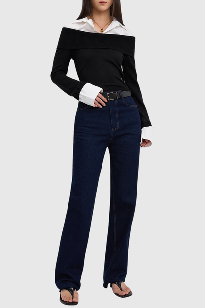 Quentia Off Shoulder Knit Shirt - Black