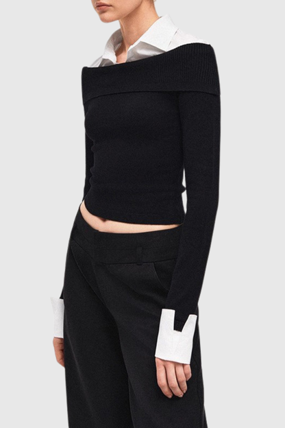 Quentia Off Shoulder Knit Shirt - Black