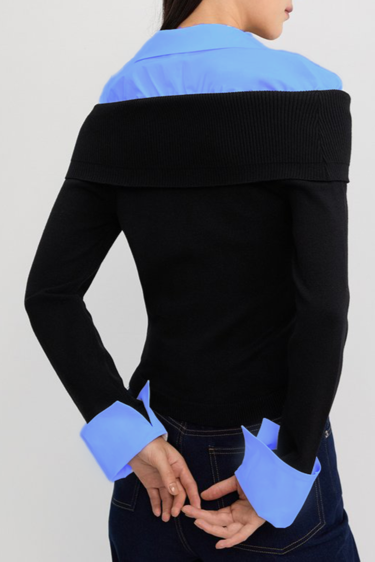 Quentia Off Shoulder Knit Shirt - Blue