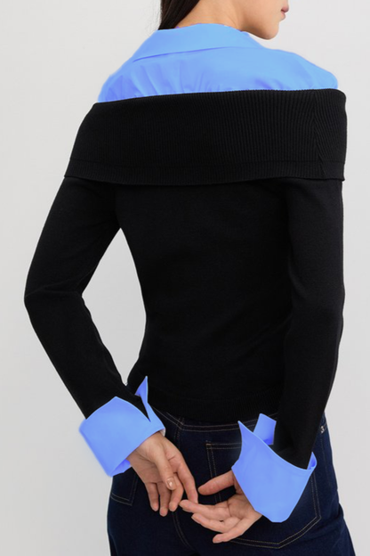 Quentia Off Shoulder Knit Shirt - Blue