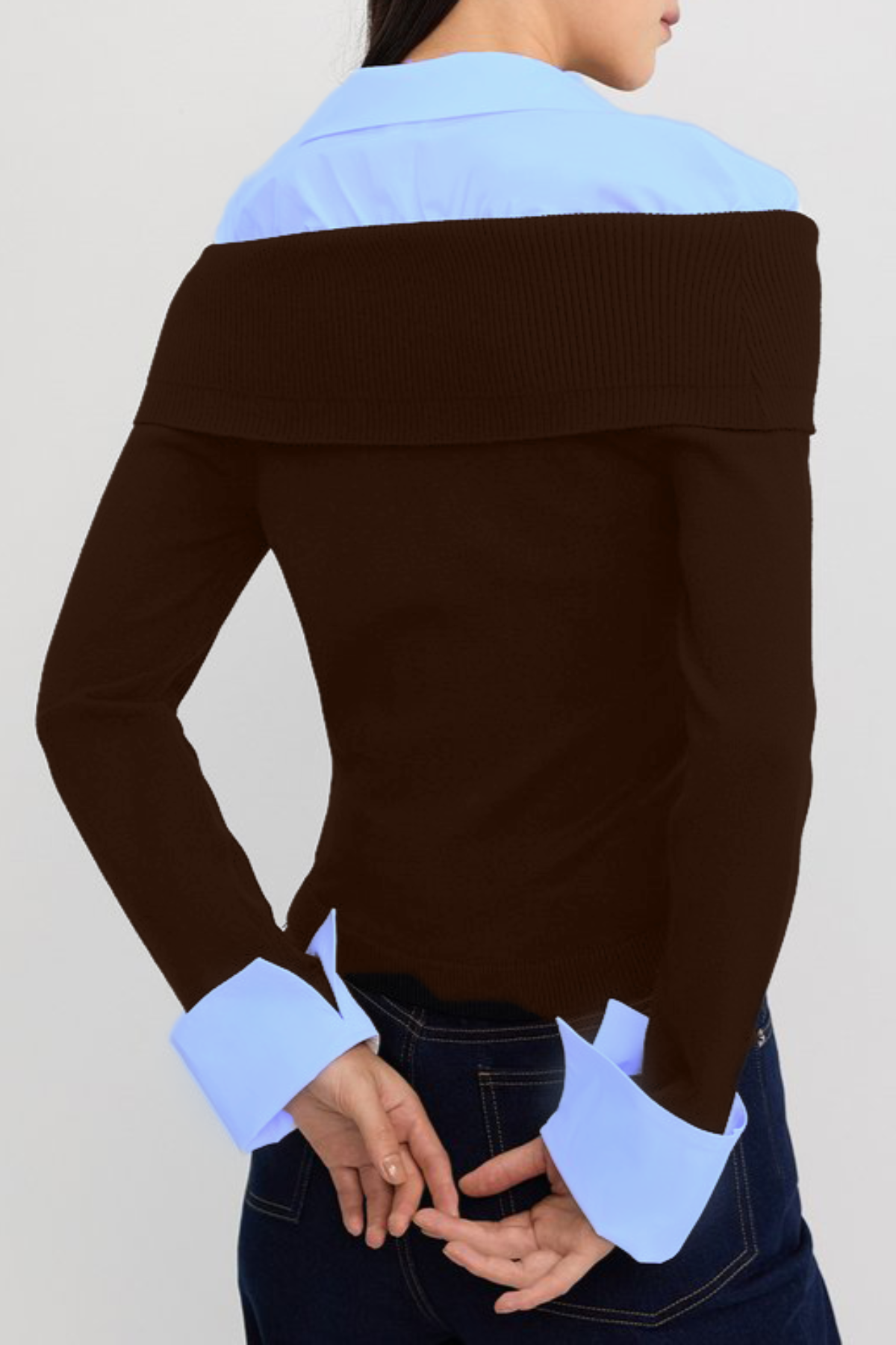 Quentia Off Shoulder Knit Shirt - Brown