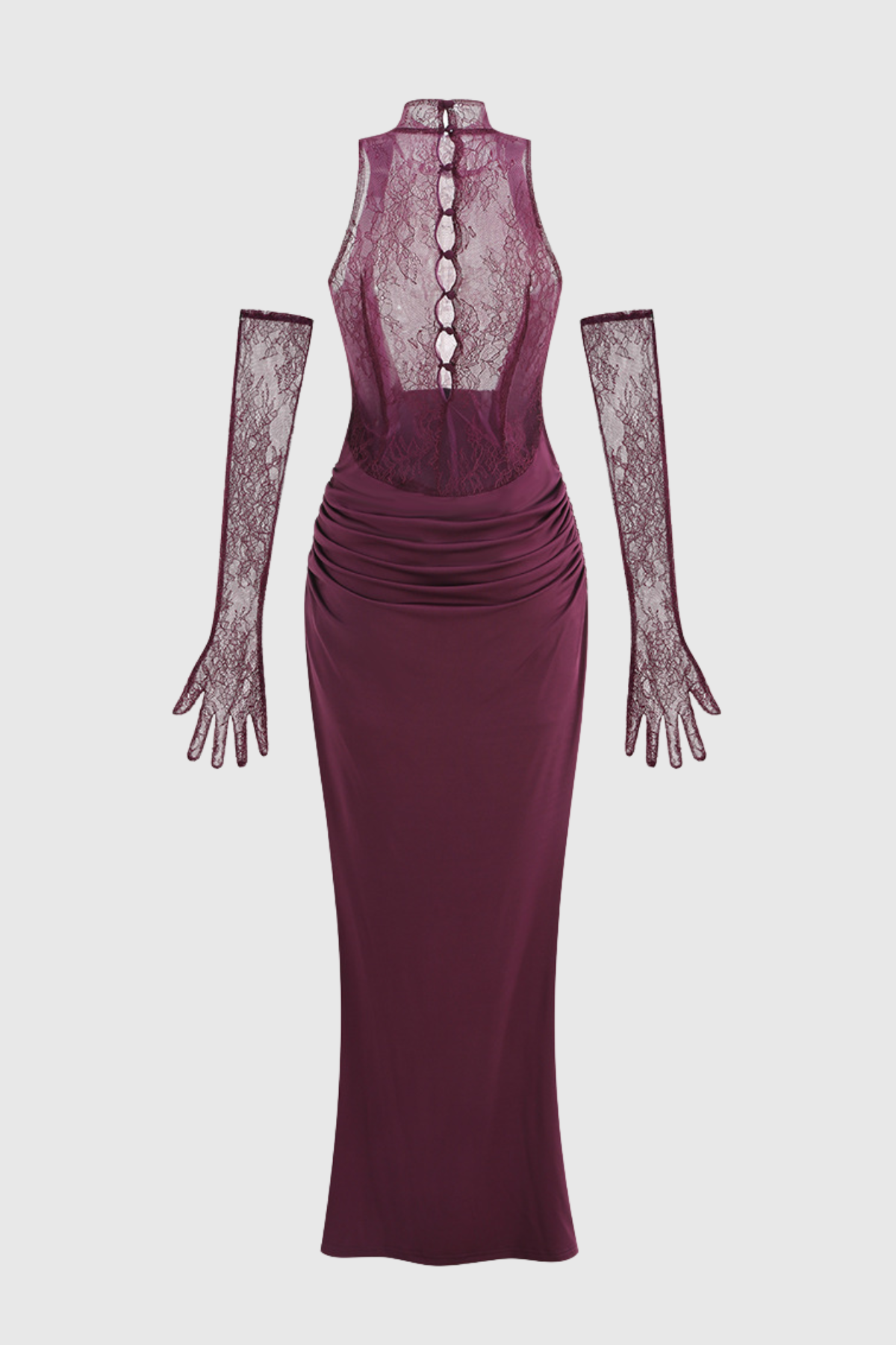Quera Halter Lace Ruched Maxi Dress - Purple