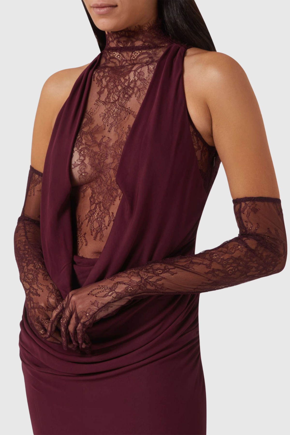 Quera Halter Lace Ruched Maxi Dress - Purple